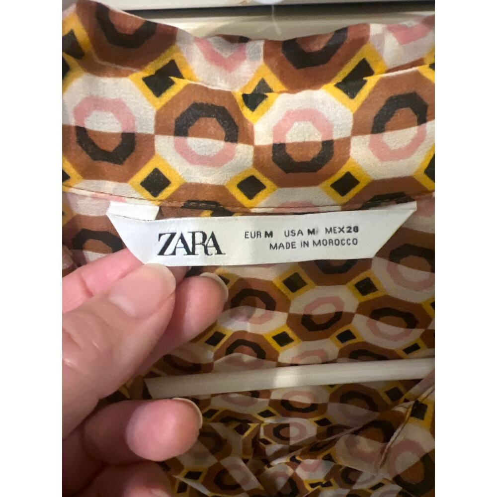 Zara Geometric Print Maxi Dress Sheer Long Sleeve Size Medium Indie Boho Twee - Picture 6 of 9